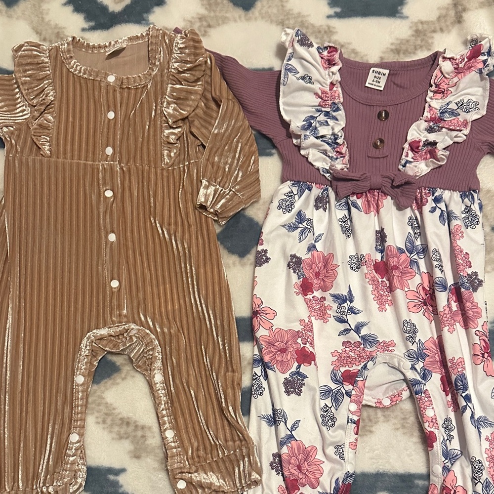 SHEIN Brown Velvet Ruffle Jumpsuit for Kids
